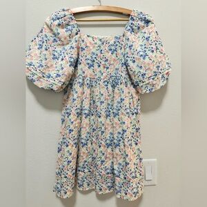 Janie and Jack Floral Kids Dress with Puff Sleeves smocked top